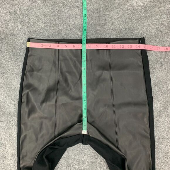 Ann Taylor Faux Leather Pants Womens 8 Black Stretch Panel Side Zip Tapered - Picture 6 of 11